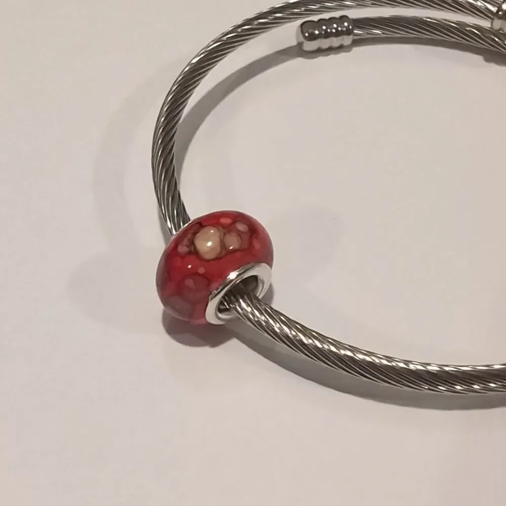 Silver Red Watercolor Charm for Pandora Style Bracelet‎